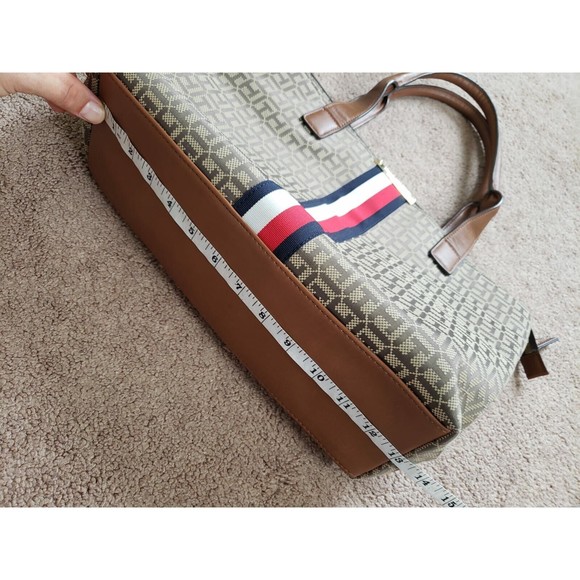 Tommy Hilfiger Canvas Logo Striped Beige Tan Large  Tote Bag - Picture 10 of 10